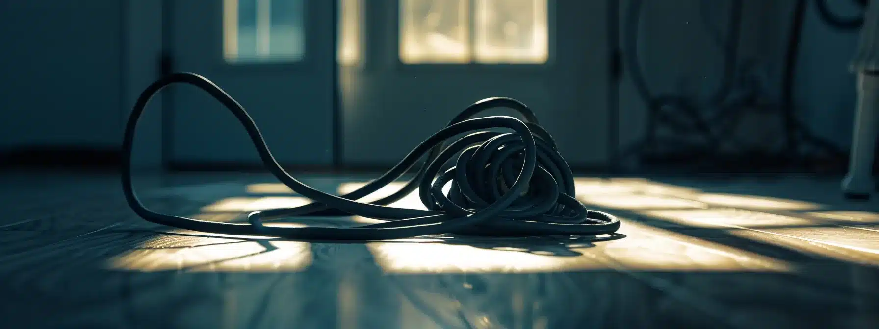 a tightly coiled extension cord stored safely in a dry, cool place.