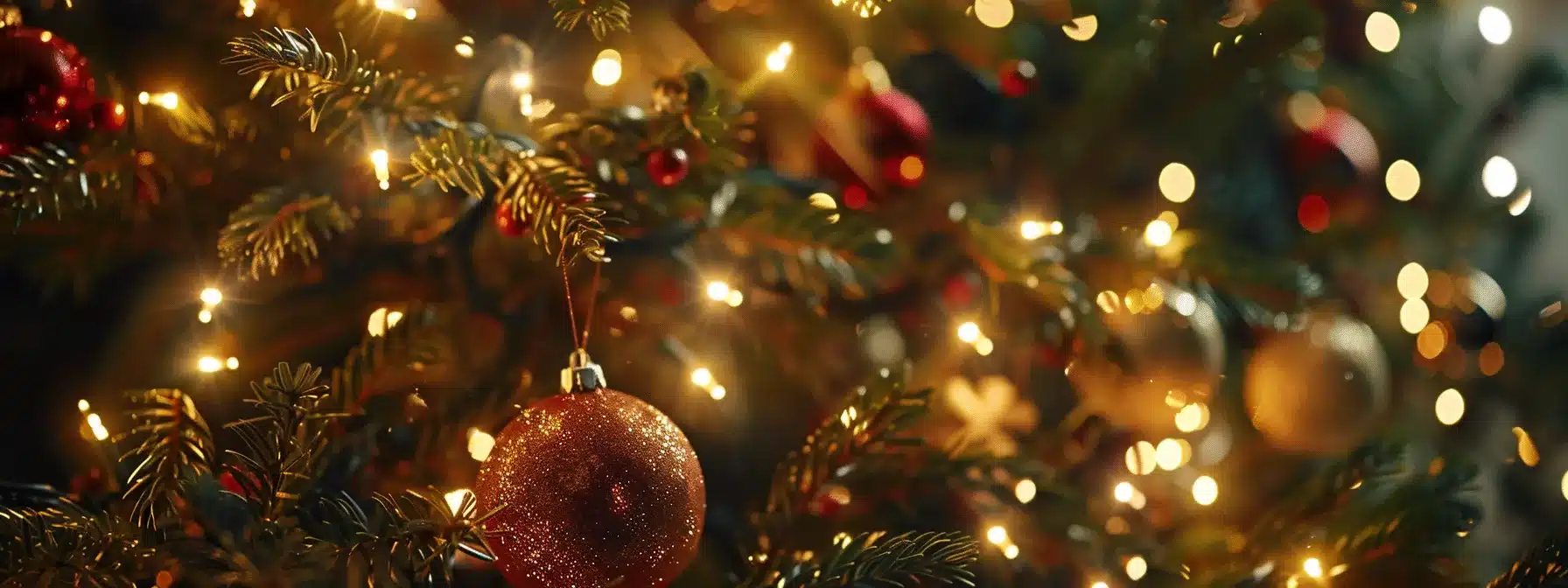 a beautifully lit christmas tree with various strings of lights and ornaments.