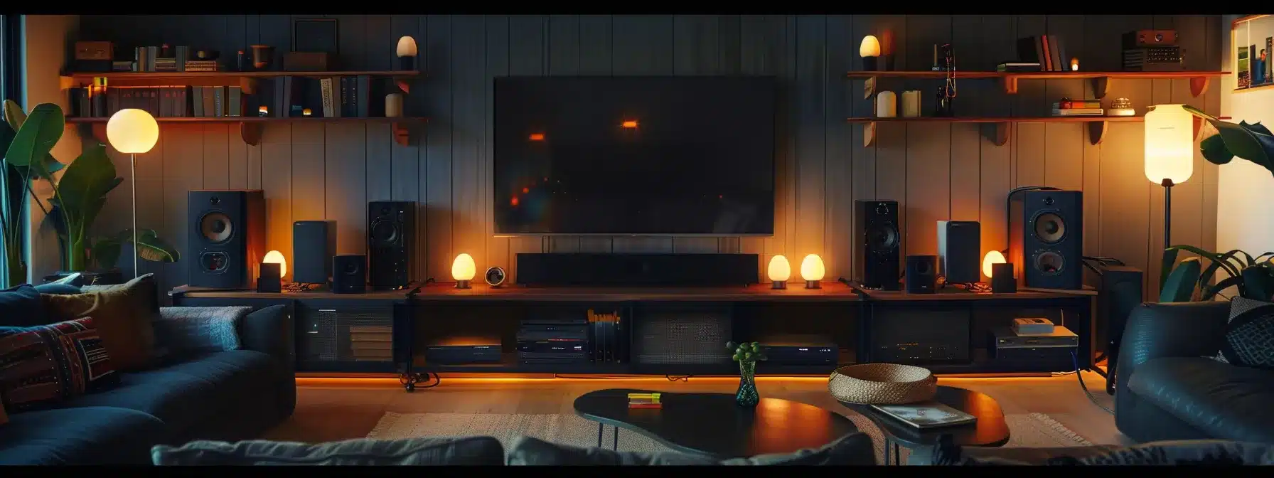 a well-organized entertainment center with ample space between devices for proper heat dissipation.