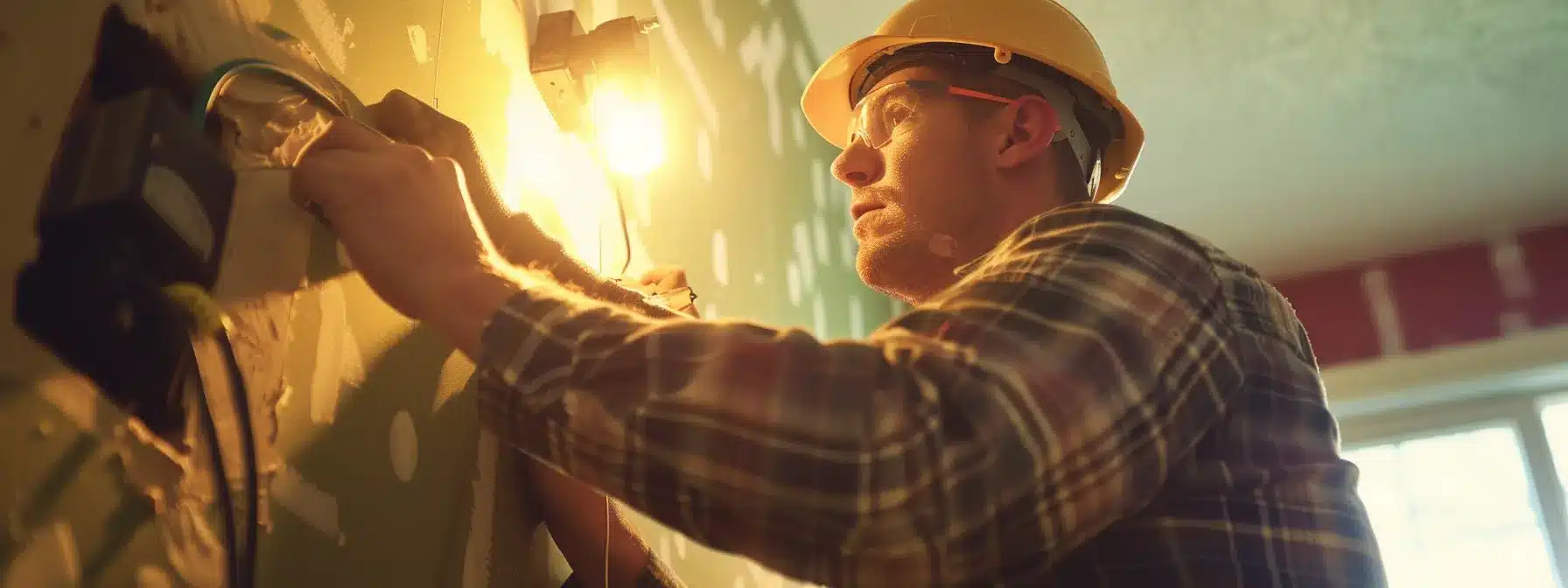 an electrician installing advanced circuit interrupters in a home, improving safety and efficiency.