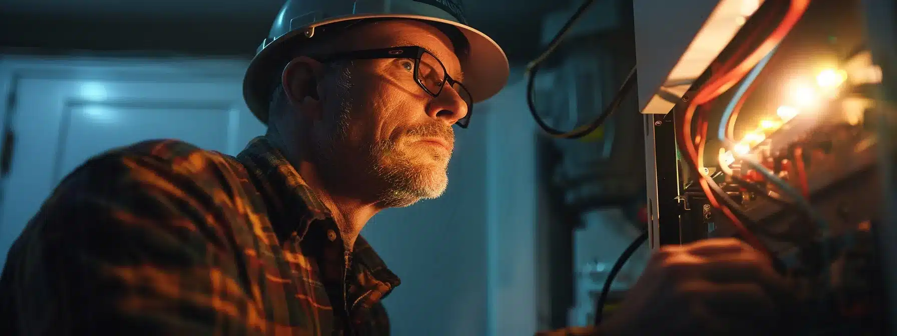 a homeowner inspecting electrical wires in their home to prevent circuit breaker trips.