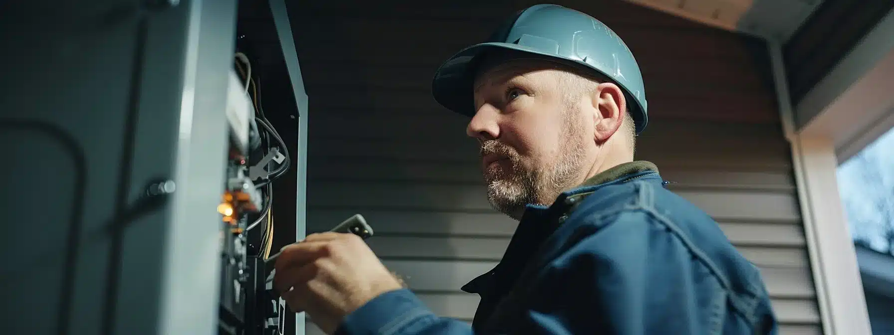 a licensed professional inspecting an electrical panel in a home in lexington, ky.