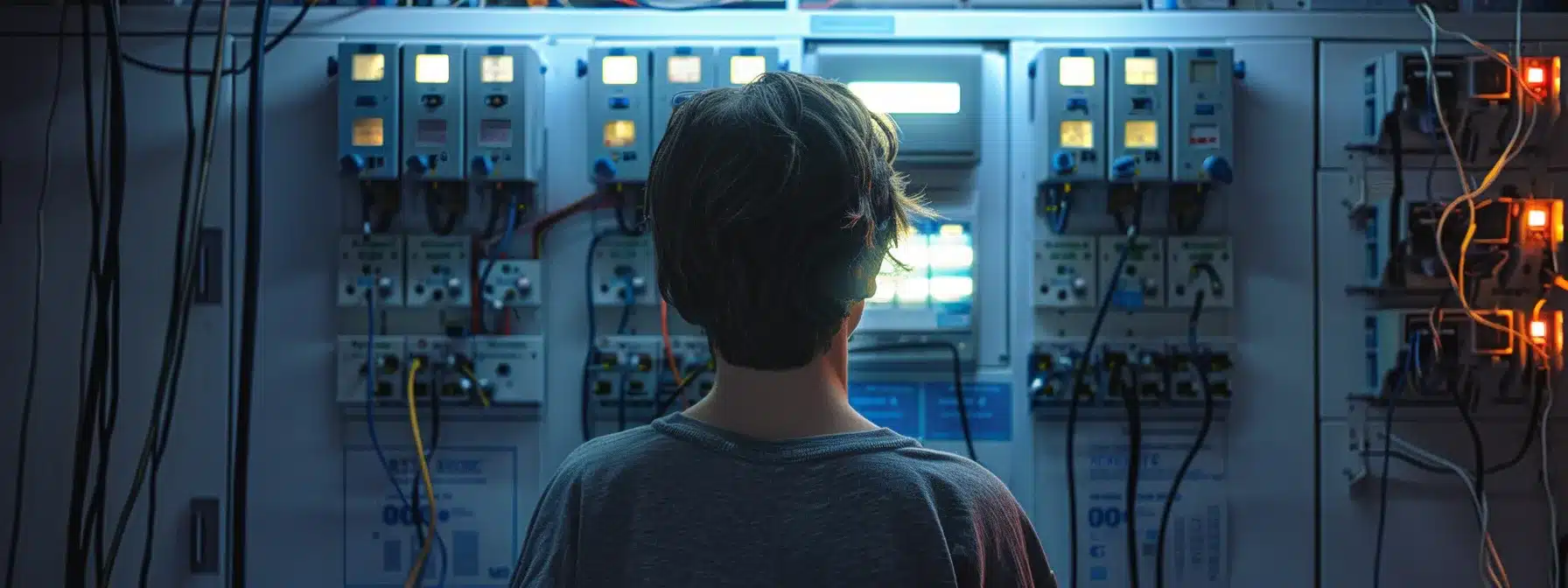 a person looking confused at a panel of circuit breakers that keep tripping.
