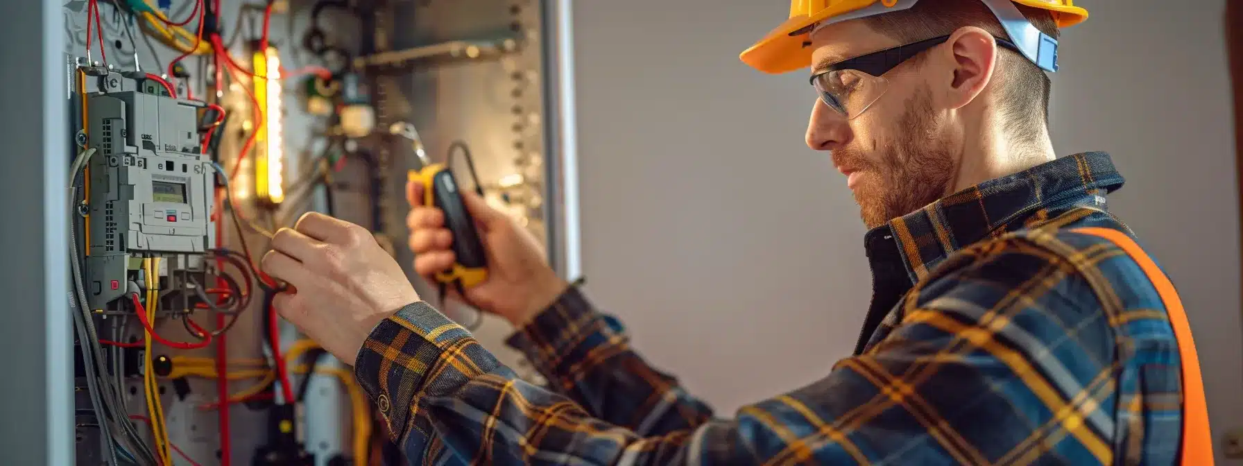 a professional electrician installing a new circuit breaker in a home.