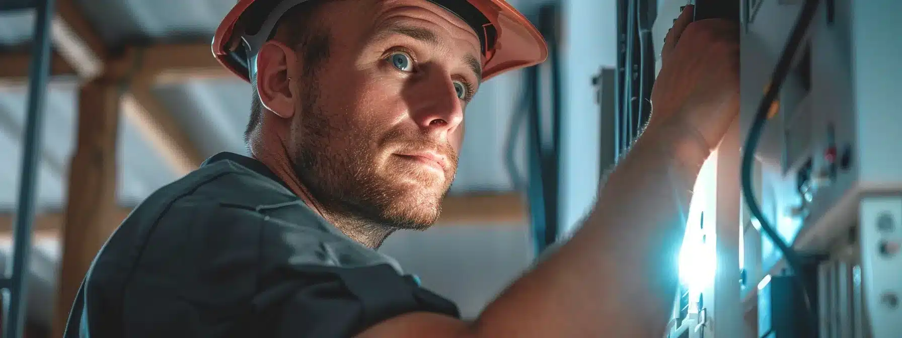 a professional electrician installing a new electrical panel in a home.