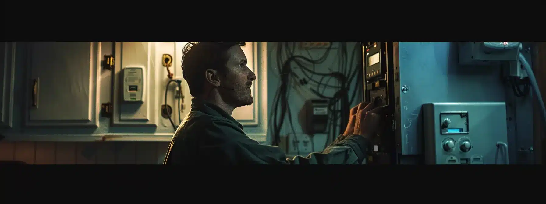 a person inspecting an electrical panel in a home, checking for signs of potential issues before they escalate.