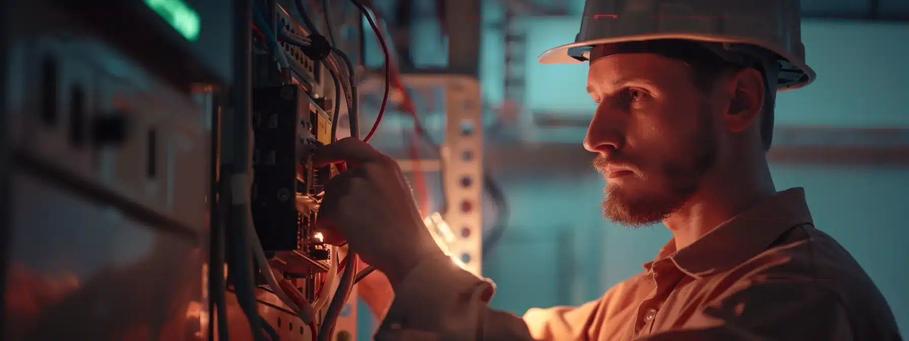a skilled electrician carefully examining a junction box during an emergency wiring inspection.