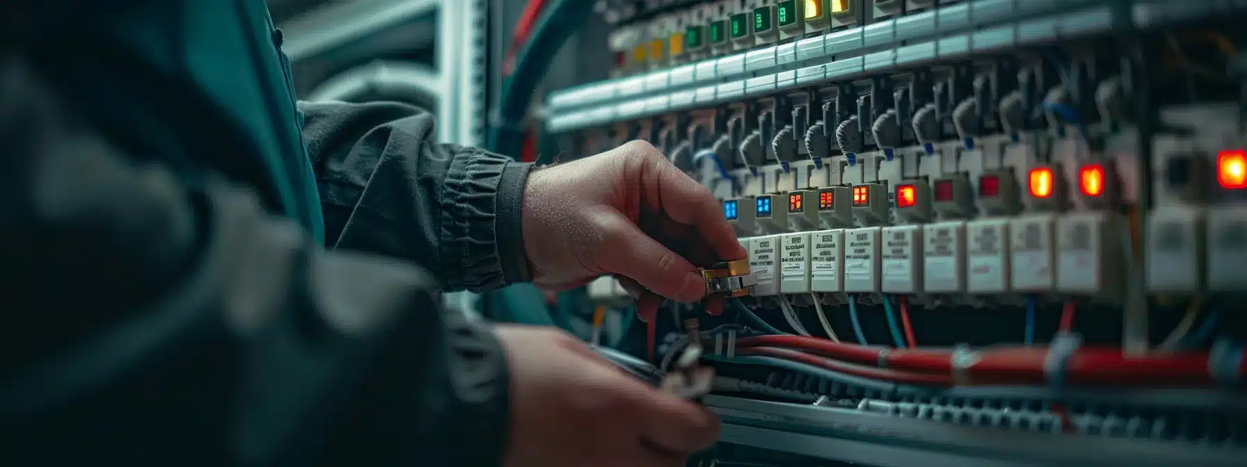 a person removing a faulty circuit breaker from an electrical panel.
