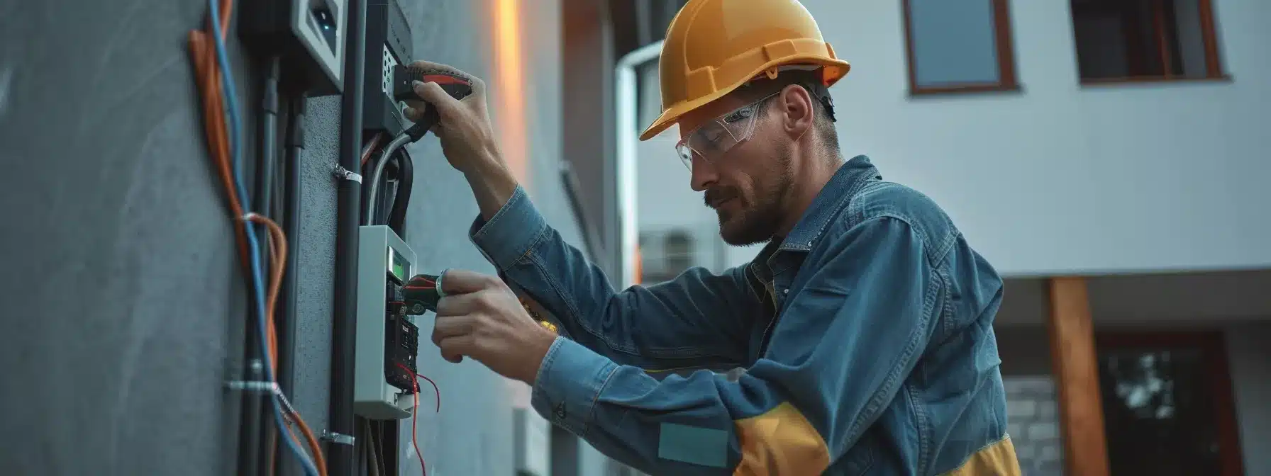 a professional electrician installing new safety features in a home's electrical system.