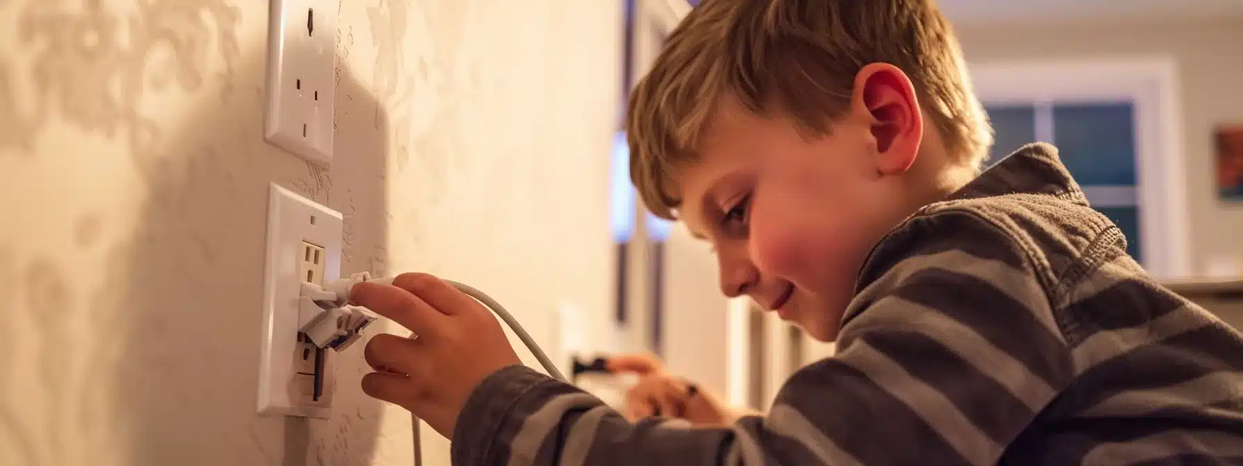 a parent installing outlet covers in a home to childproof the electrical outlets.