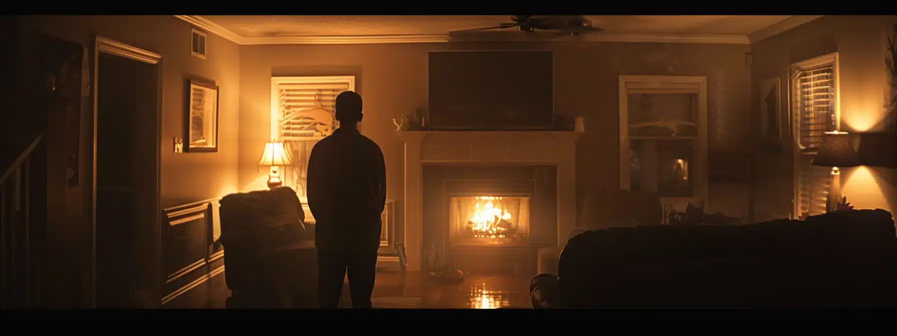 a homeowner standing in front of a flickering light fixture in a dimly lit room.