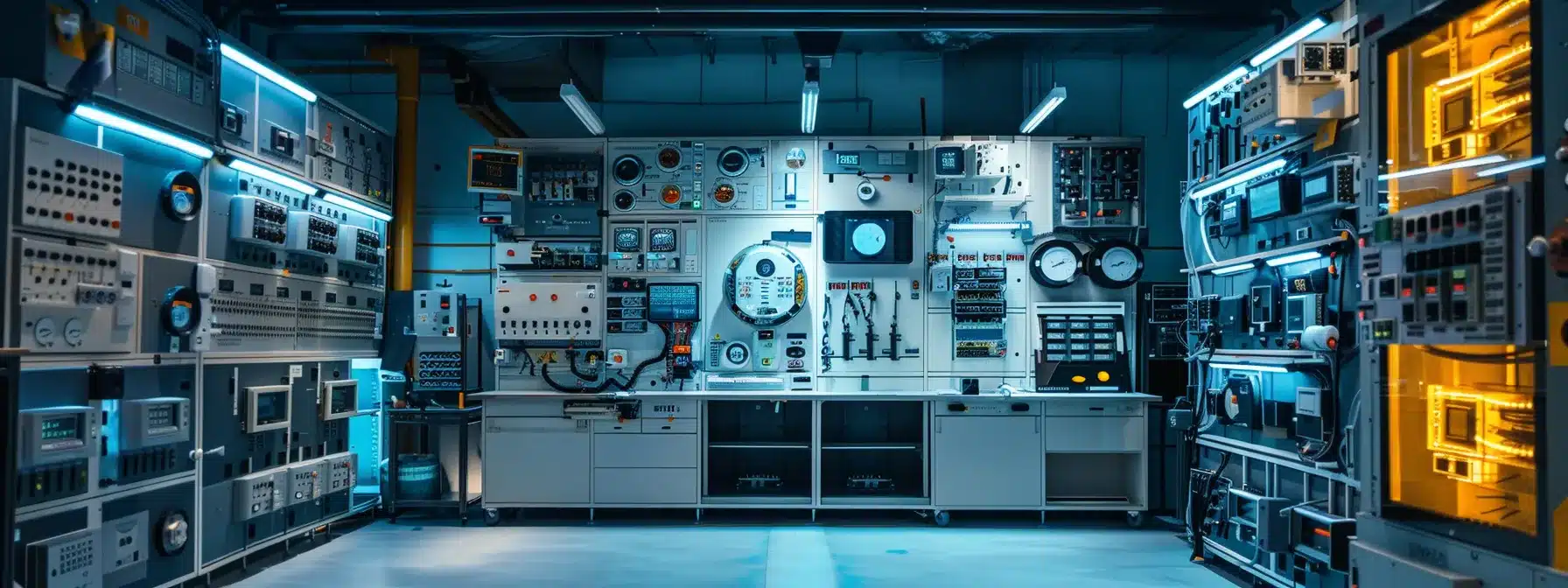 a high-tech control room featuring sleek digital displays and monitoring equipment, where an engineer carefully analyzes real-time data and timing specifications of circuit breakers to ensure electrical safety and prevent malfunctions.
