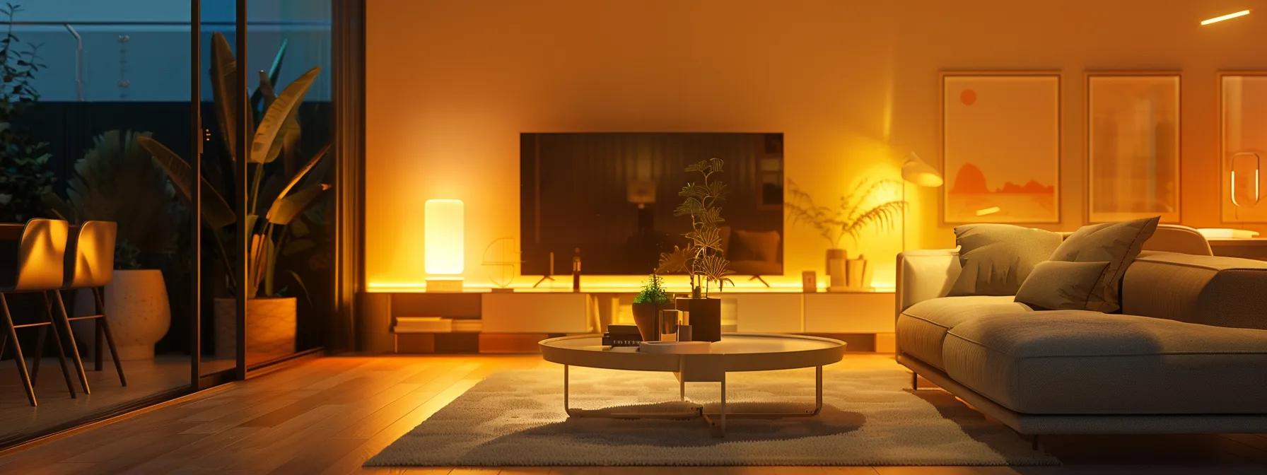 a modern living room brightly illuminated by sleek led lights, showcasing a dramatic contrast against traditional incandescent bulbs, emphasizes the transformation in energy efficiency and the financial benefits of retrofitting home lighting.