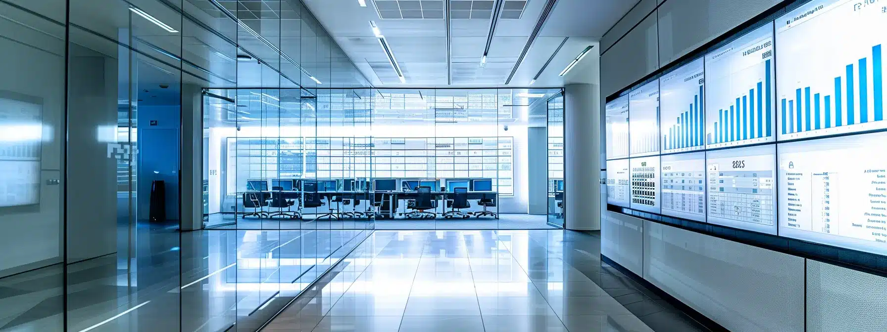 a sleek, modern office space showcases a digital dashboard displaying real-time maintenance logs and performance metrics for air circuit breakers, highlighting the efficiency of automated record-keeping in electrical system management.