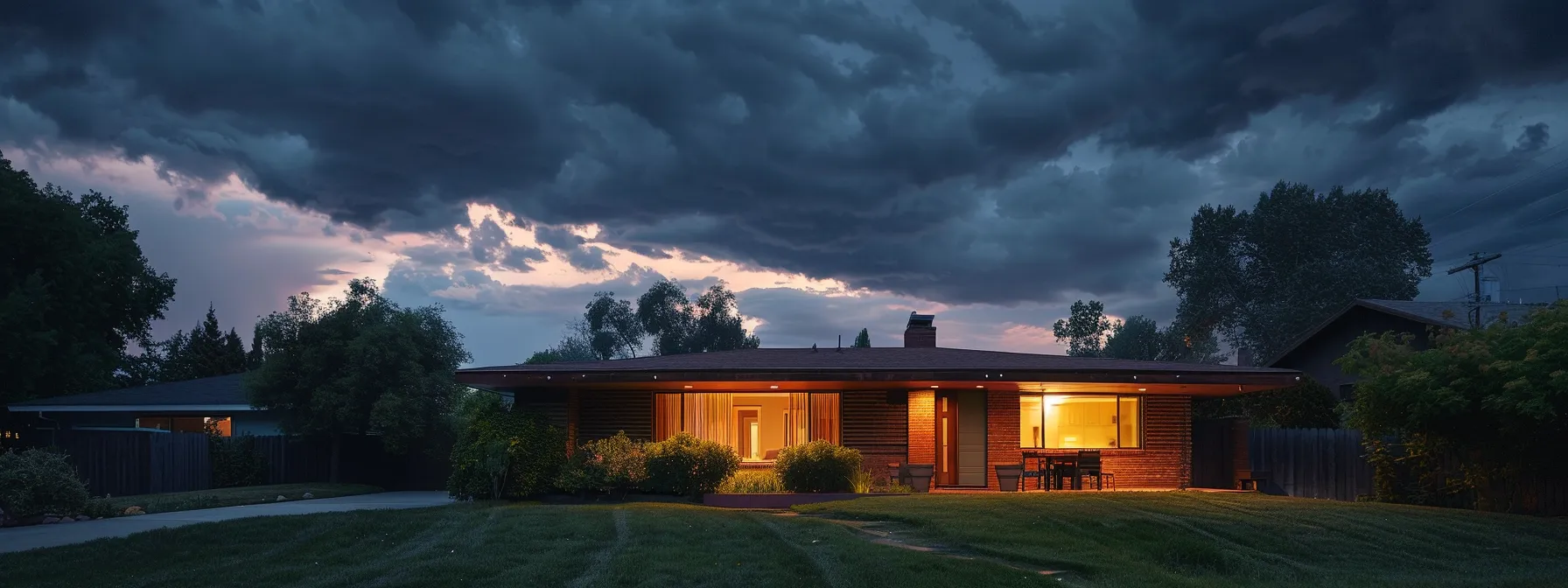 a modern suburban home at dusk, illuminated by warm exterior lighting, stands in a peaceful neighborhood with a neatly maintained lawn, under a slightly cloudy sky that hints at impending storms, symbolizing the critical need for reliable backup power in light of evolving safety standards.