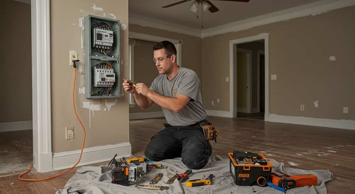 ceiling fan installation cost breakdown showing licensed electrician working in Lexington home