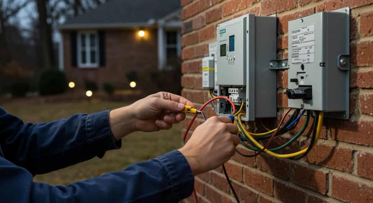 Understanding Low-Voltage Landscape Lighting Systems low-voltage landscape lighting transformer mounted on Lexington home exterior with weatherproof housing