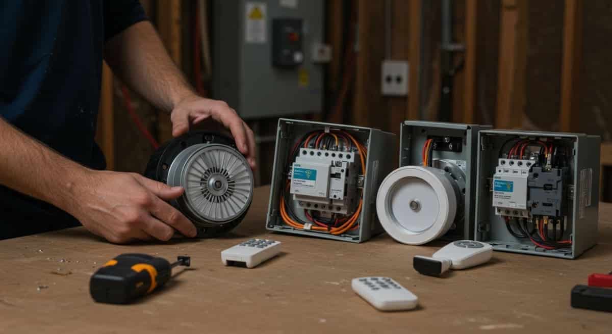 comparison of ceiling fan types showing smart controls and lighting integration options