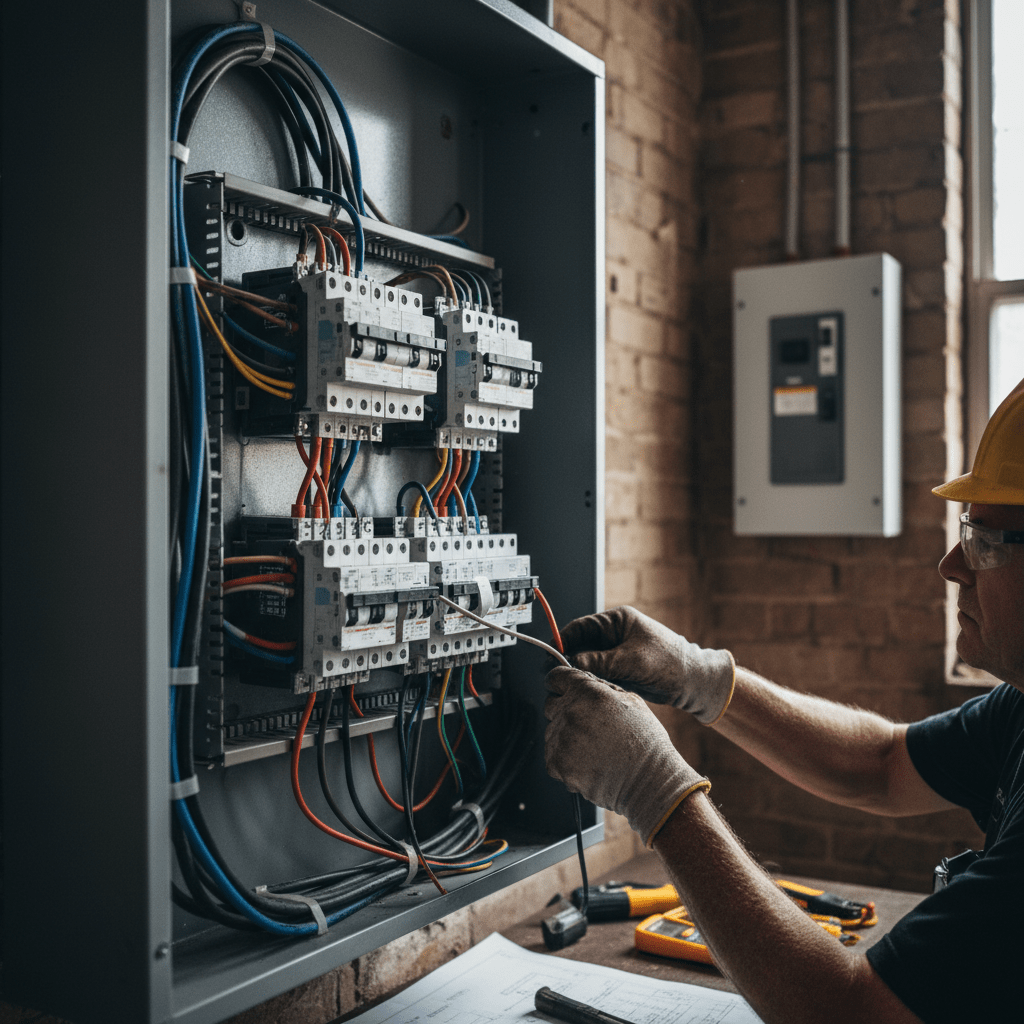Why Your Small Business Needs a Commercial Electrician (Not Just Any Electrician) commercial electrician lexington ky - comparison of commercial three-phase electrical panel versus residential single-phase panel
