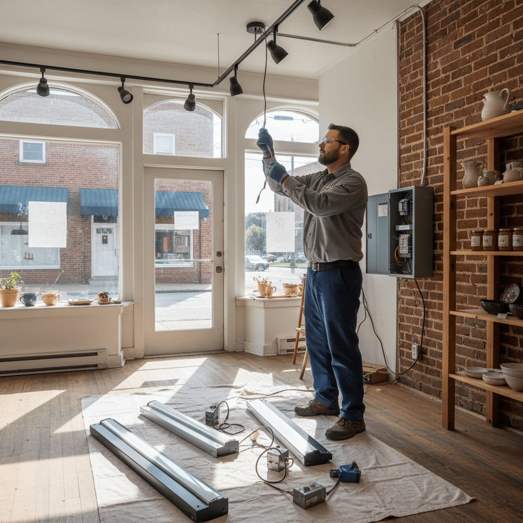 Common Commercial Electrical Services Small Businesses Actually Need commercial electrician lexington ky - LED lighting retrofit installation in Lexington retail store