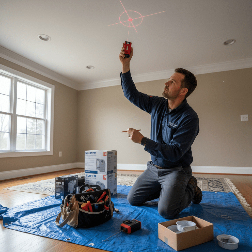 Can Lights Installation Labor Costs: What Licensed Electricians Charge in Lexington can lights installation - licensed electrician installing recessed lighting in Lexington home