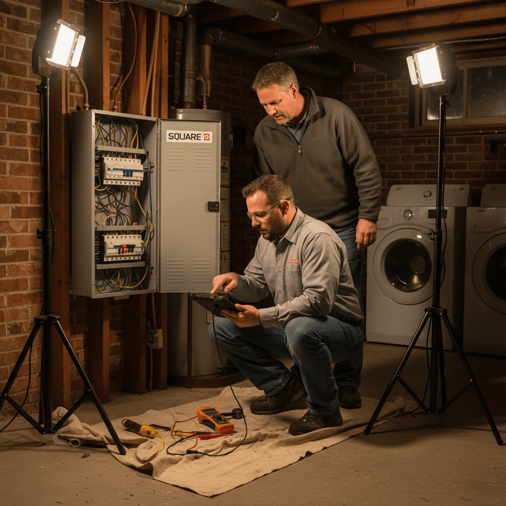 24 hour electrician - Licensed Master Electrician performing diagnostic inspection on residential electrical panel