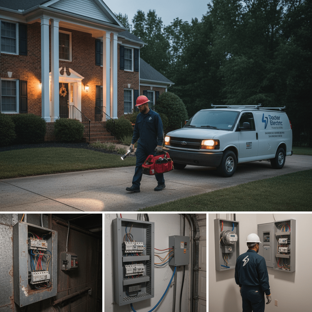 24 hour electrician - Doctor Electric service vehicles parked at 1050 Enterprise Drive headquarters in Lexington Kentucky