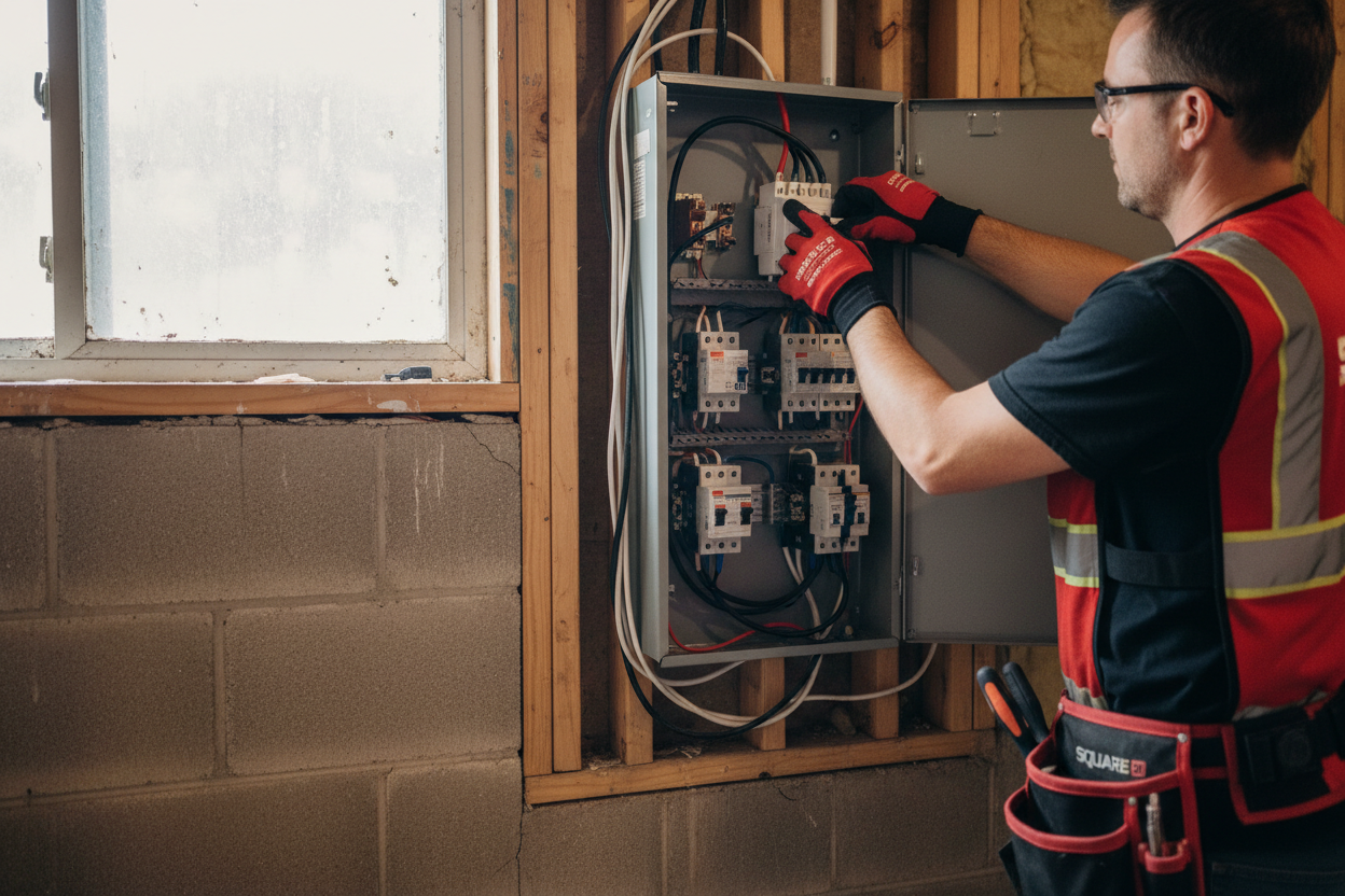 Whole home surge protector installation protecting residential electrical panel from power surge damage