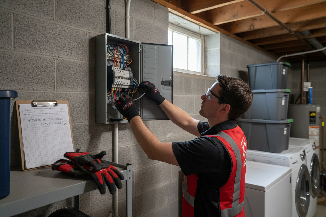 Whole home surge protector installation performed by professional licensed electrician technician