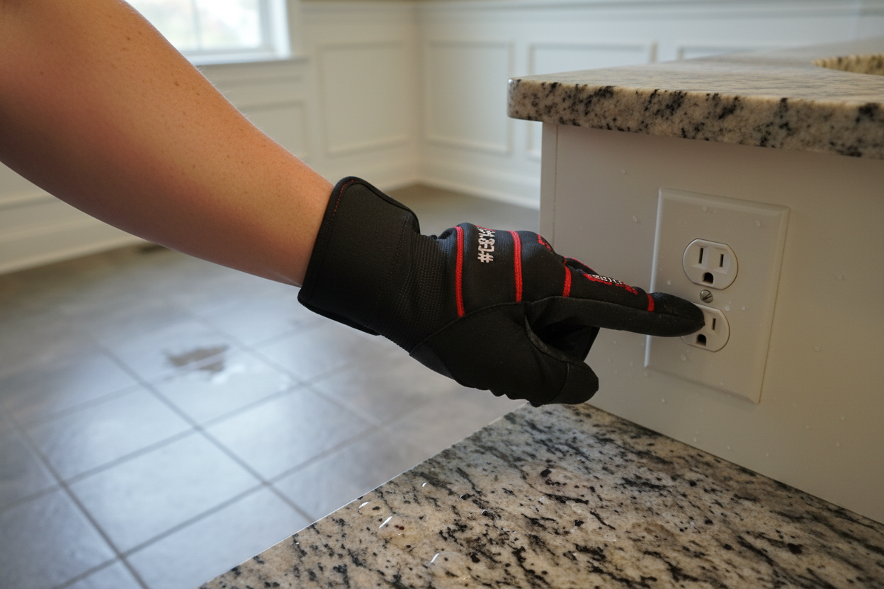Which action helps prevent electrical hazards when a floor is wet - additional safety practices beyond GFCI protection