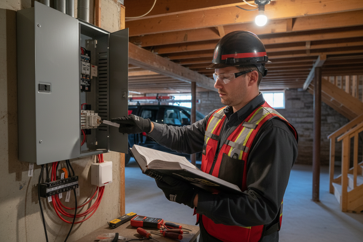 Electrical code compliance inspection in progress during Lexington home sale preparation and renovation