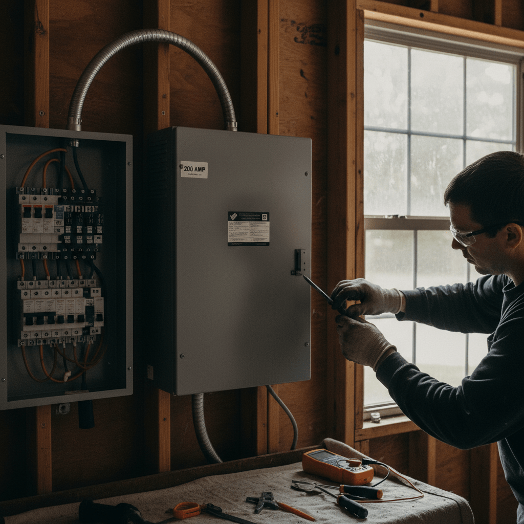 whole house generator sizing - licensed electrician performing load calculation on residential panel