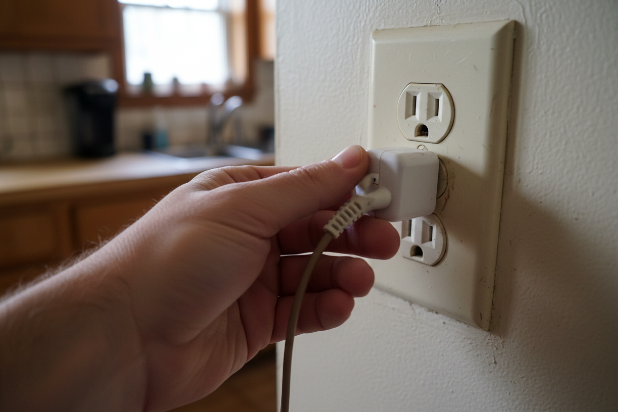 Outlet replacement near me with electrician using thermal meter to test overheating electrical outlet
