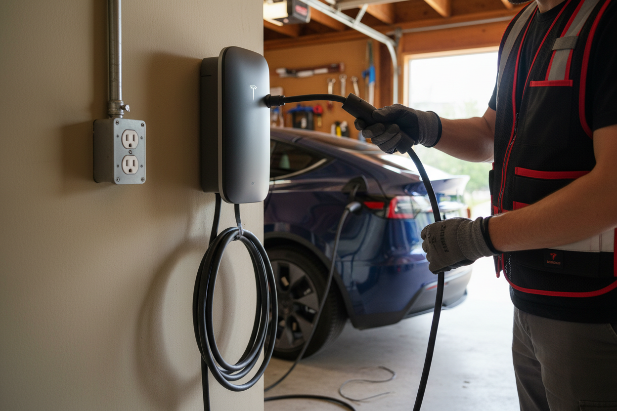 Level 2 ev charger installation testing by licensed electrician in Lexington Kentucky garage